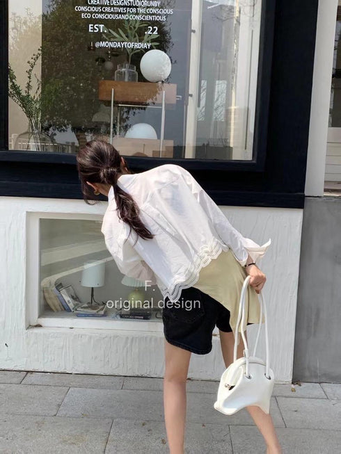 Casual Collar Down Crop Shirts